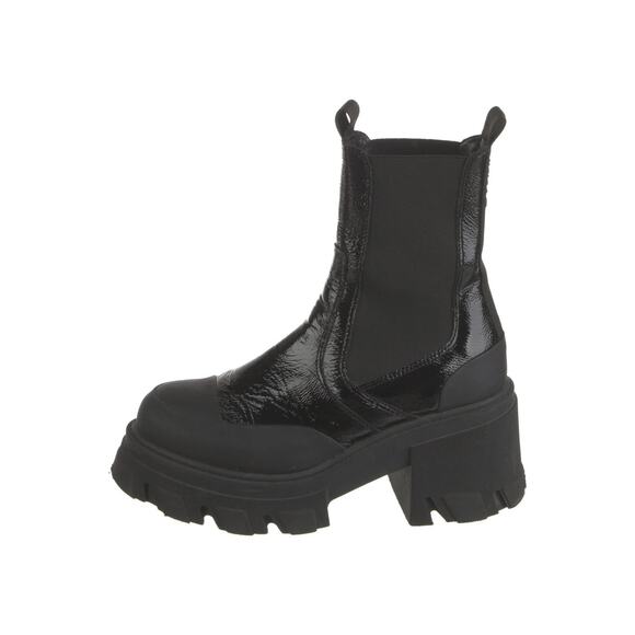 GANNI Black Patent Leather Cap Toe Cleated Chelsea Platform Ankle Boots Size 40 - Picture 1 of 6